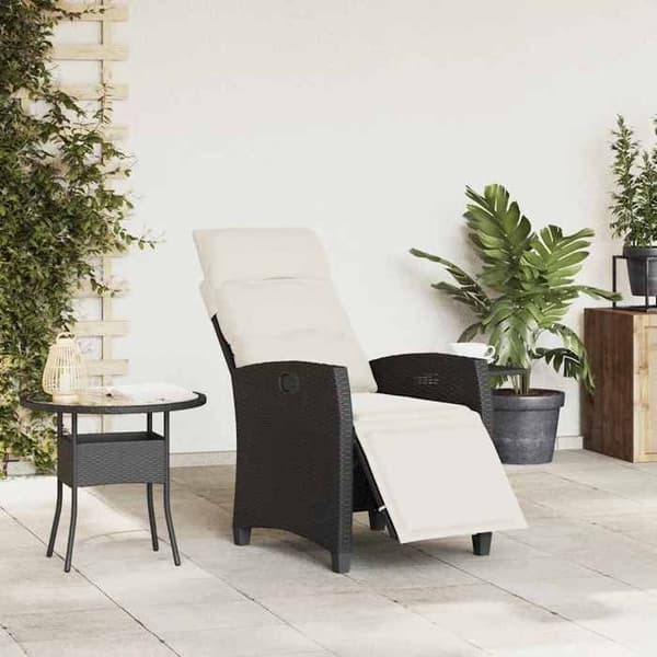 Maison Exclusive - Justerbar havestol med sort polyrotin sidebord Svart
