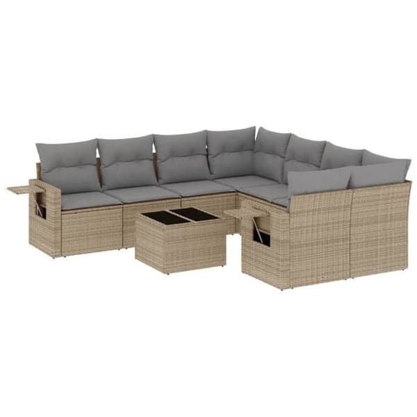 Maison Exclusive - Trädgårdsmöbler med kuddar 9 delar beige flätad resin