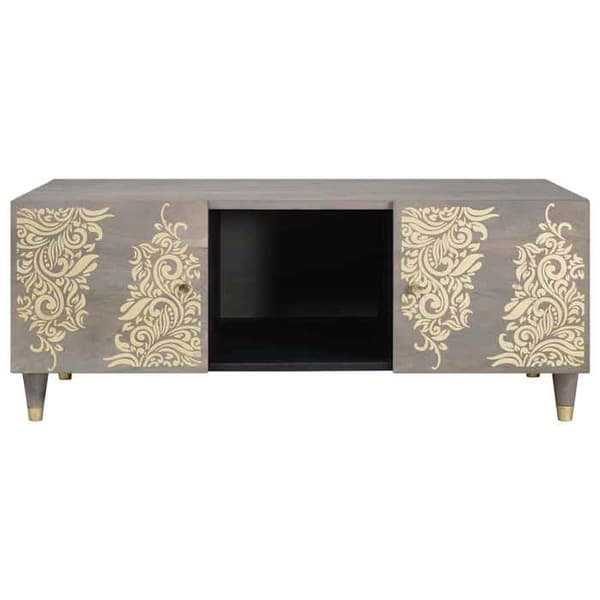 Bord - EKSKLUSIV HUS - Moderne stil - Massivt mangotræ - Messing - Grå 100x54x40 cm Grå