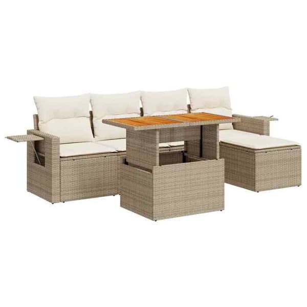 Maison Exclusive - Trädgårdsmöbler med kuddar 6 delar beige flätad resin