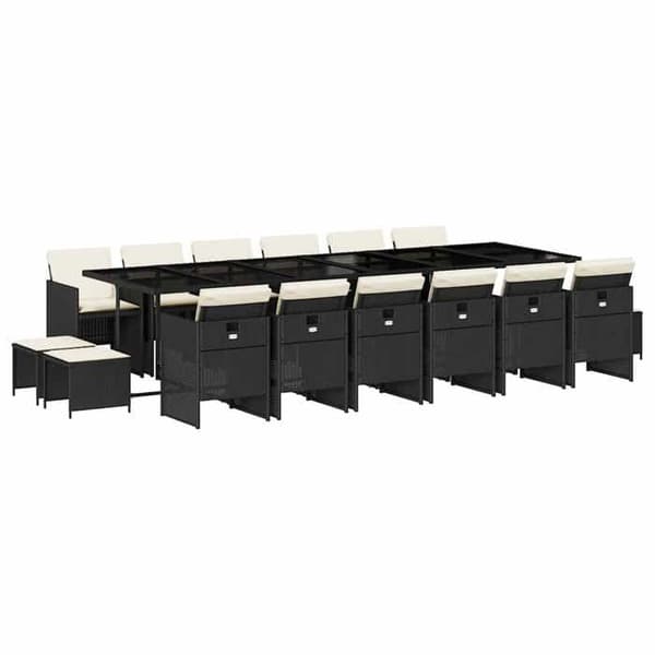 Maison Exclusive - Trädgårdsset 17 delar med svarta kuddar i flätad resin
