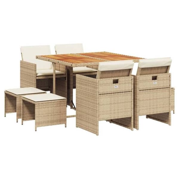 Maison Exclusive - Puutarhakalusteryhmä ja tyynyt 9 kpl beige Polyrottinki