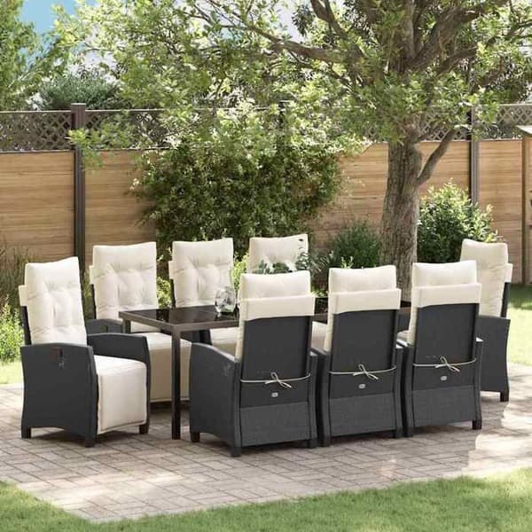 Maison Exclusive - 9 pc have spisebordssæt i sort polyrotin Svart