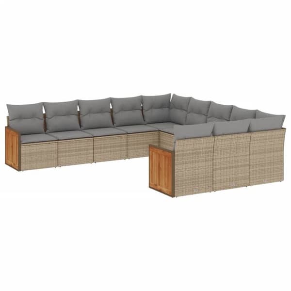 Maison Exclusive - Trädgårdsmöbler 11 delar med beige kuddar i flätad resin