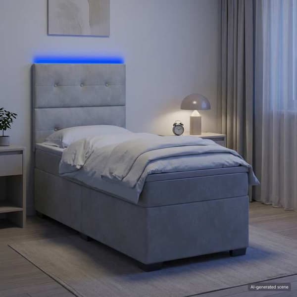 Maison Exclusive - Boxspring-sänky vaaleanharmaalla patjalla 90 x 200 cm Sametti Ljusgrått