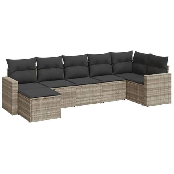 Maison Exclusive - Trädgårdsmöbler med kuddar 7 delar ljusgrå flätad resin