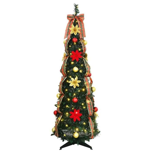Kunstig juletræ - EKSKLUSIV HUS - Art Deco - 155 cm - 100 forudbelyste LED - USB pop-up foldbart Grön