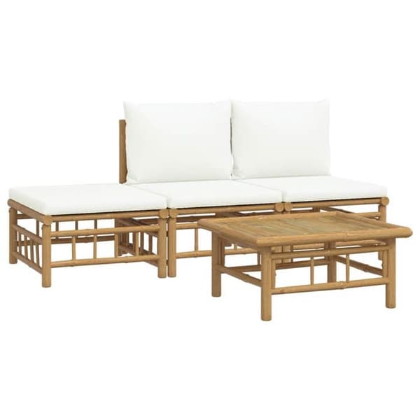 Maison Exclusive - Trädgårdsmöbler 4 delar med kuddar i krämvitt bambu