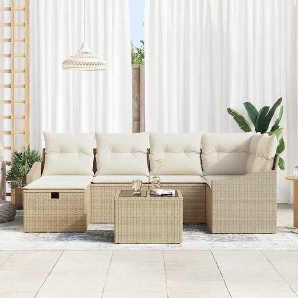 Maison Exclusive - 7 osan sohvasetti beige ja kerma polyrottinkia