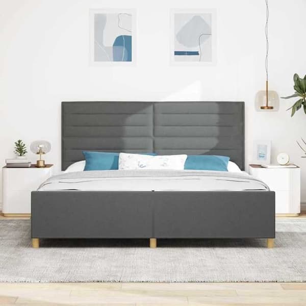 Sängram - EXKLUSIV HEM - 200 x 200 cm - Mörkgrå sammet - Huvudgavel & ribbor ingår - Dold förvaring Mörkgrå