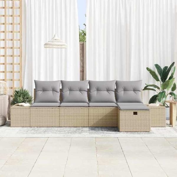 Maison Exclusive - 5 osan beige polyrottinkinen puutarhakalustesetti