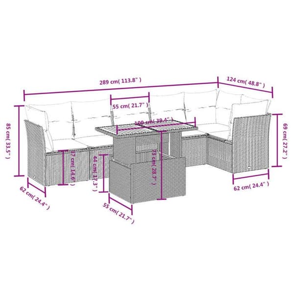 Maison Exclusive - Trädgårdsmöbler med kuddar 7 delar grå flätad resin