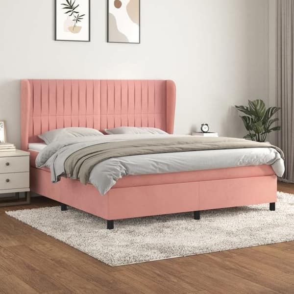 Maison Exclusive - Sängyn laudat ja vaaleanpunainen patja 180x200 cm Sametti