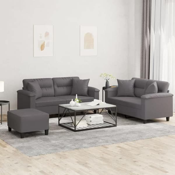 Maison Exclusive - Sæt af 3 sofaer med grå kunstlæderpuder