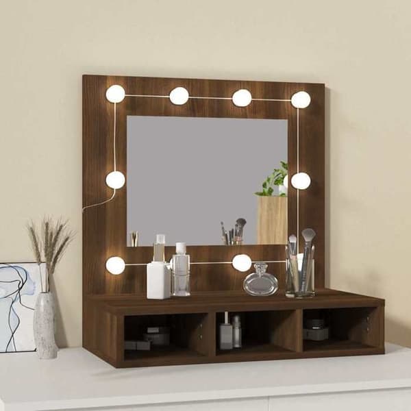 Maison Exclusive - Spejlskab med LED Egetræ brun 60x31,5x62 cm