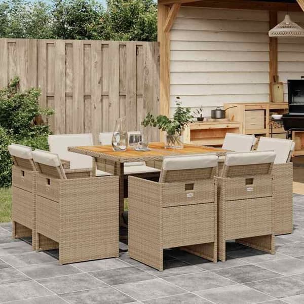 Maison Exclusive - Puutarhakalusteryhmä ja tyynyt 9 kpl beige Polyrottinki
