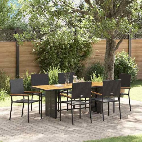 Maison Exclusive - 7 pc have spisebordssæt i sort polyrotin Svart