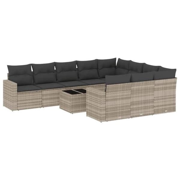Maison Exclusive - Trädgårdsmöbler 11 delar med ljusgrå kuddar i flätad resin