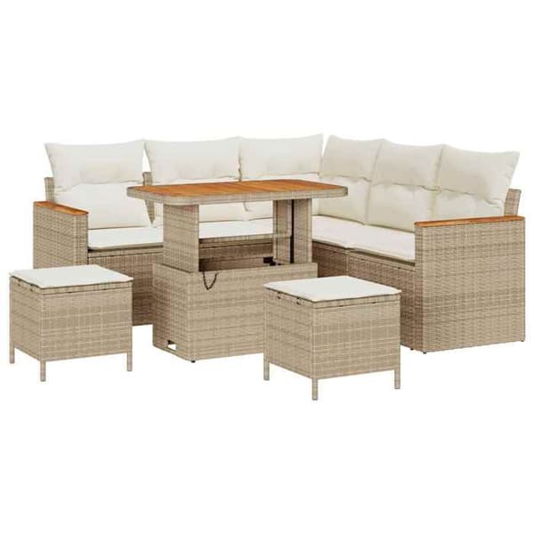Trädgårdsmöbelset - EXKLUSIV HEM - 8 delar - Beige polyrotin - Modulär - Akaciabord beige