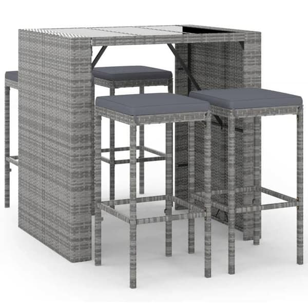 Maison Exclusive - Havebar sæt 5 dele med grå puder i poly rattan grå (pall och bord); mörkgrå kudde