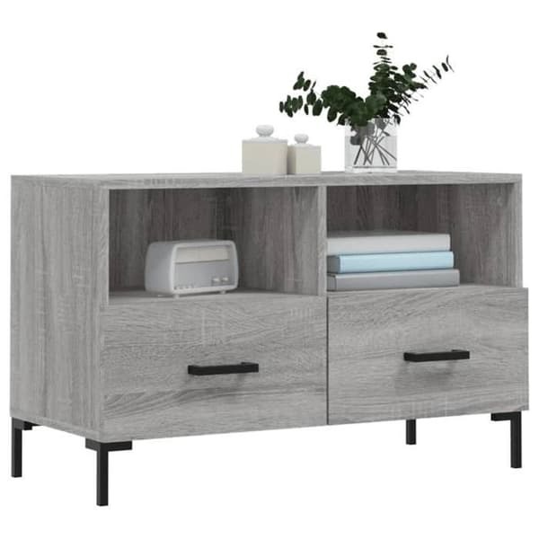 TV-møbel - MAISON EXCLUSIVE - Sonoma grå - Ingeniørtræ - 2 døre & 2 skuffer - Jernben Sonoma grå