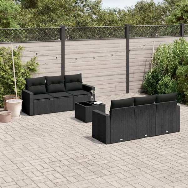Maison Exclusive - Havegruppe 7 dele med sorte puder i flettet harv