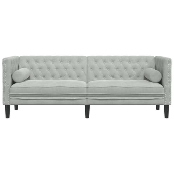 Maison Exclusive - Chesterfield-soffa med kuddar 3 platser ljusgrå sammet Ljusgrått