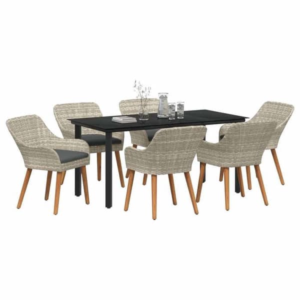 Trädgårdsmöbelset - EXKLUSIVT HUS - 7 delar - Ljusgrå - Poly rattan & stål - UV-beständig Ljusgrått