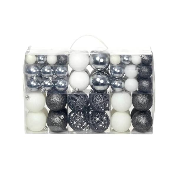 Festdekoration - Set 100 st - Vit/Grå - 3/4/6 cm - Glansig plast Vit grå