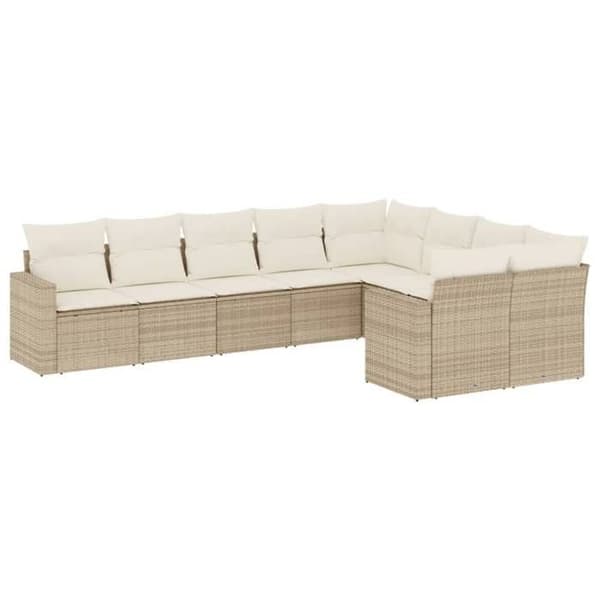 Maison Exclusive - Trädgårdsmöbler med kuddar 9 delar beige flätad resin