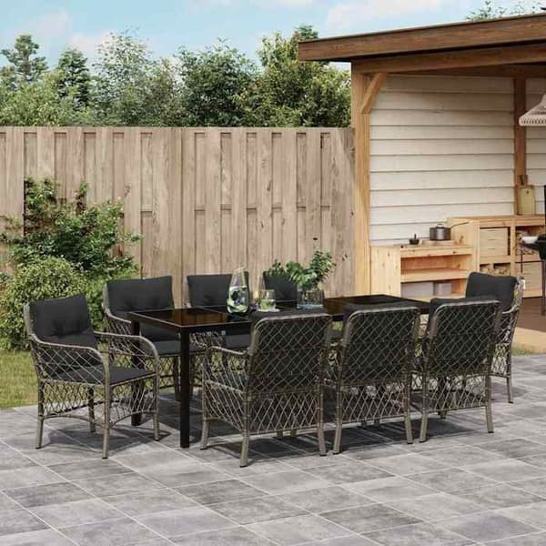 Maison Exclusive - 9 pc have spisebordssæt i grå polyrotin Grå