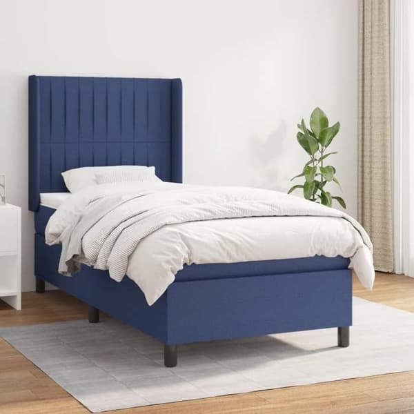 Maison Exclusive - Sengestel med springmadras Blå 90x200 cm Stof