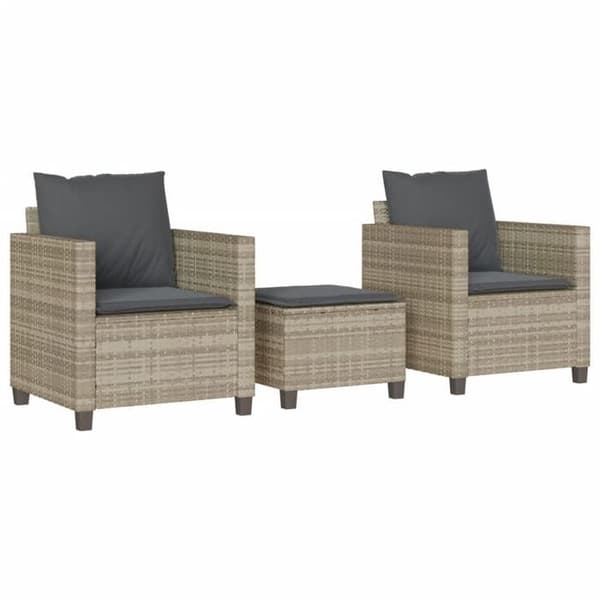 Maison Exclusive - Bistro-set 3 delar med ljusgrå kuddar i flätad resin