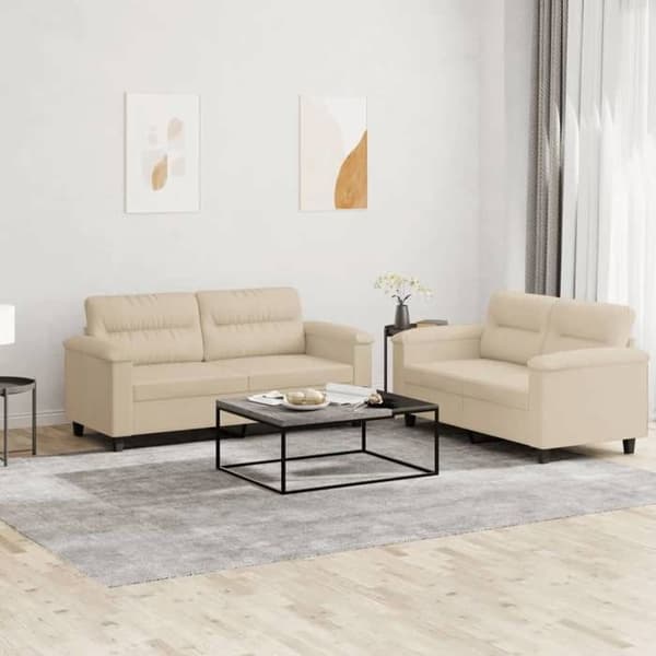 Maison Exclusive - Sæt af 2 sofaer med cremefarvede puder i mikrofiberstof