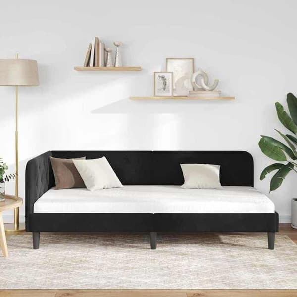 Maison Exclusive - Musta kulmasänky 90 x 190 cm Sametti