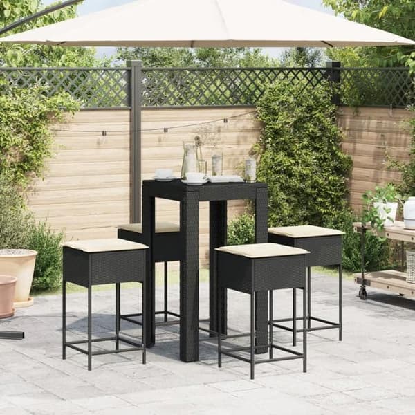 Maison Exclusive - Havebar sæt 5 dele med sorte polyrattan puder Svart