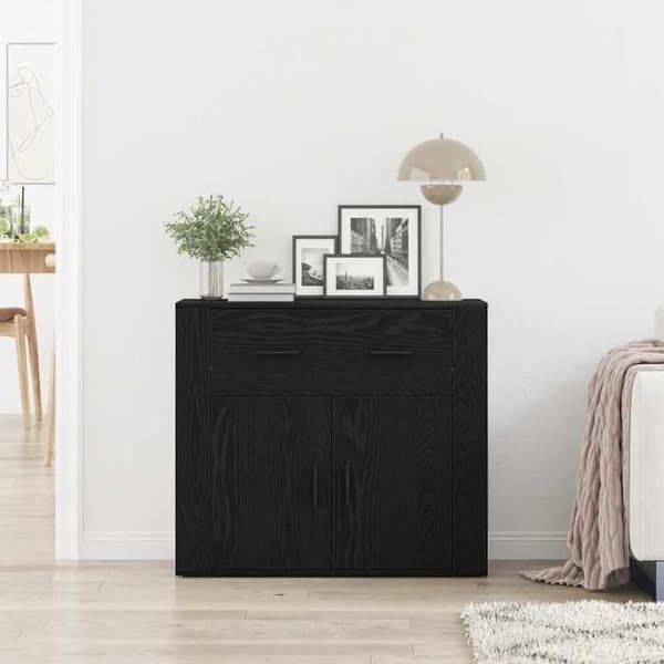 Buffet - EKSKLUSIVT HUS - Sort eg - 80 x 33 x 70 cm - Ingeniørtræ - Sort/Beige beige