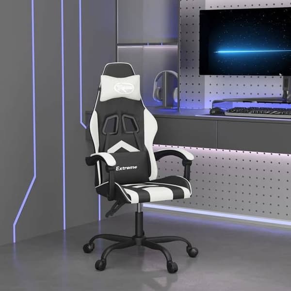 Maison Exclusive - Svart och vit snurrande spelstol i konstläder