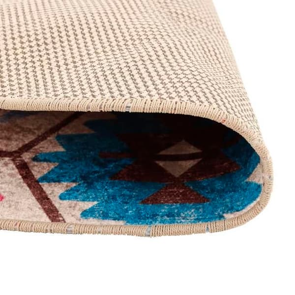 Rundt tæppe - EKSKLUSIV HUS - Ø 120 cm - Velour (polyester) - Maskinvaskbar - Multifarvet Flerfärgad