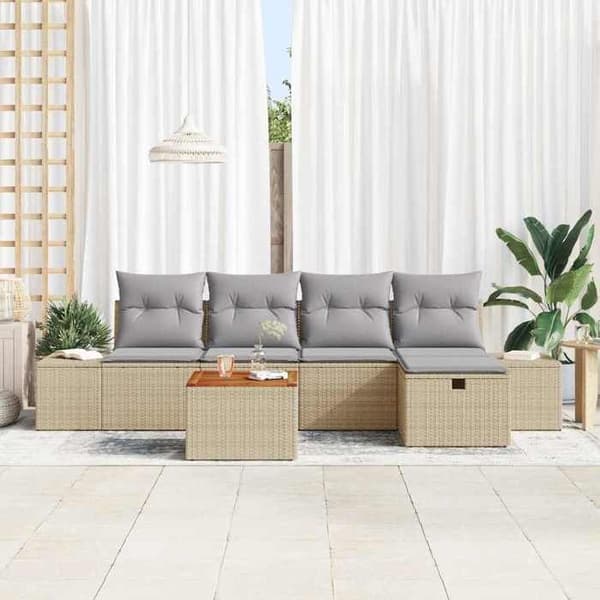Maison Exclusive - 6 osan beige polyrottinkinen puutarhakalustesetti