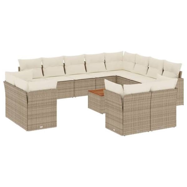 Maison Exclusive - Trädgårdsmöbler med kuddar 13 delar beige flätad resin