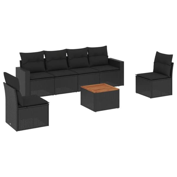 Maison Exclusive - Trädgårdsmöbler 7 delar med svarta kuddar i flätad resin