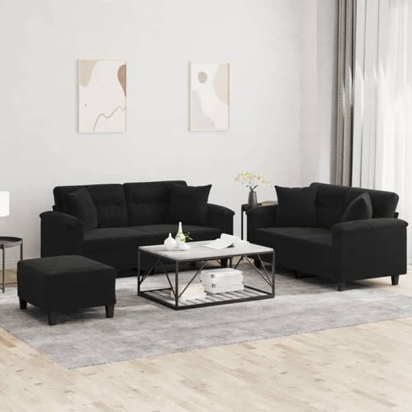 Sofa sæt - MAISON EXCLUSIVE - 3 dele - Sort - Holdbart mikrofiber - Med puf Svart