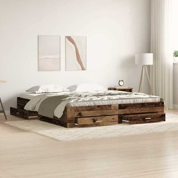 Sengestel - EKSKLUSIV HUS - 180 x 200 - Ingeniørtræ - Indbyggede skuffer - Lamelseng