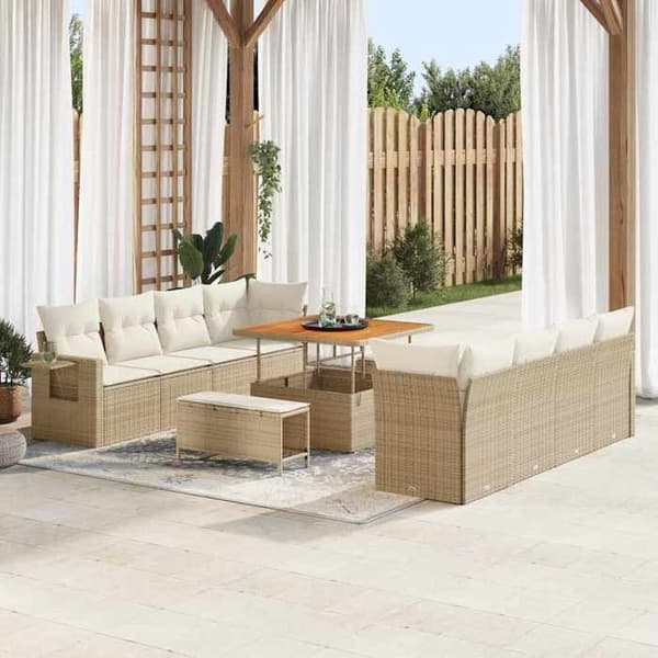 Maison Exclusive - Beige ja kerma polyrottinkinen puutarhakalustesetti