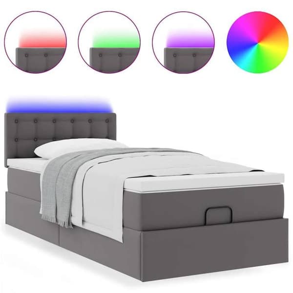 Lys ottoman - Maison Exclusive - 100 x 200 cm - Grå simililæder - Hydraulisk opbevaring & LED grå