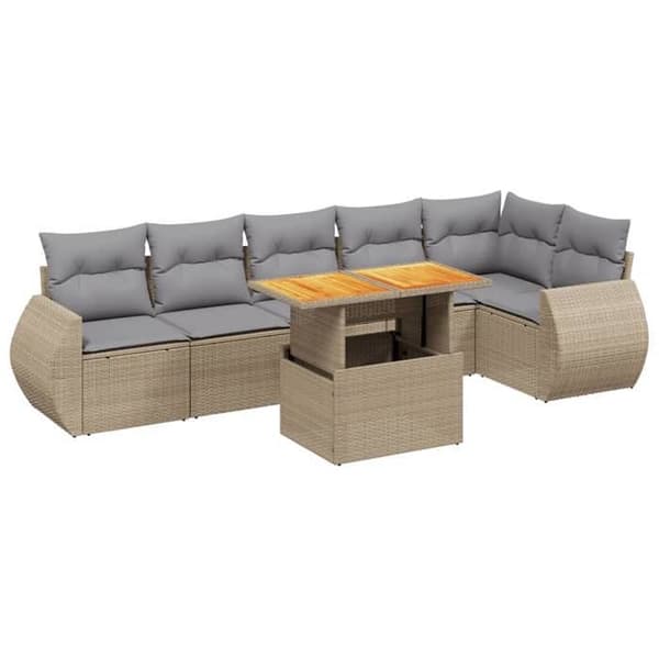 Maison Exclusive - Trädgårdsmöbler med kuddar 7 delar beige flätad resin