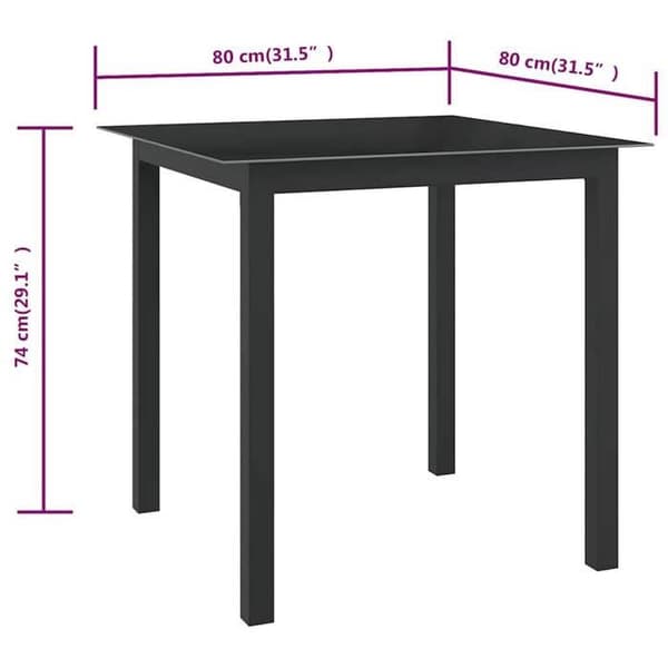 Havemøbel - EKSKLUSIV HUS - 80x80x74 cm - Sort - Aluminium - Glasplade Svart