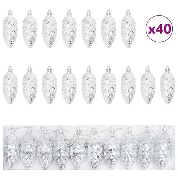 Maison Exclusive - Julefyrrekogle Bold 40 stk Sølv 4 x 9 cm Plastik