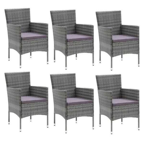 Maison Exclusive - Trädgårds matsalsset med kuddar 7 delar Flätad resin Grå Grå